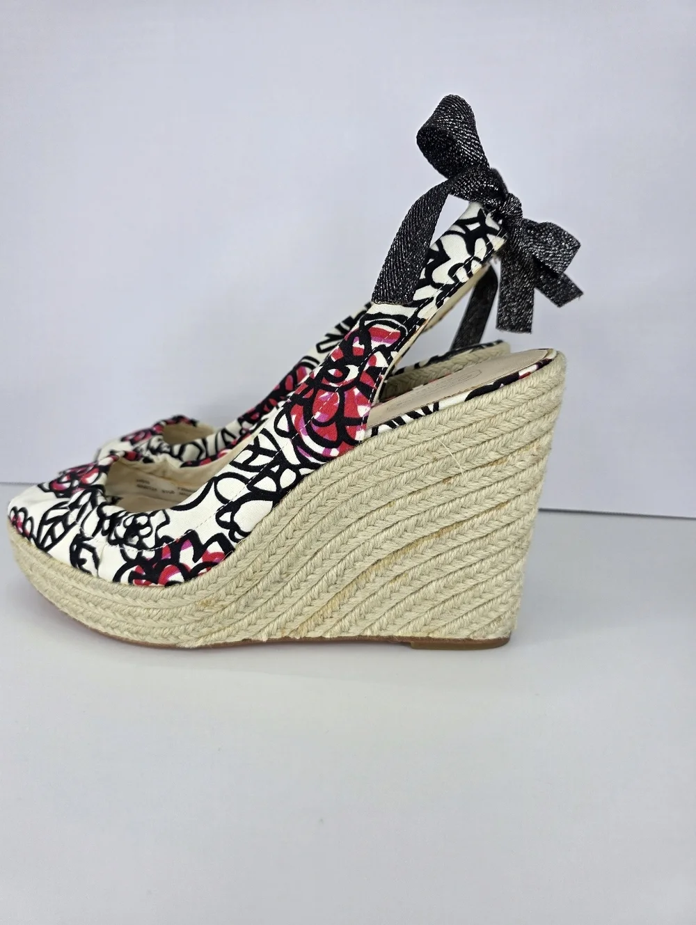 Coach Women's Maritza Wedge Espadrilles Multicolor Floral Bow Tye Back Size 9.5B